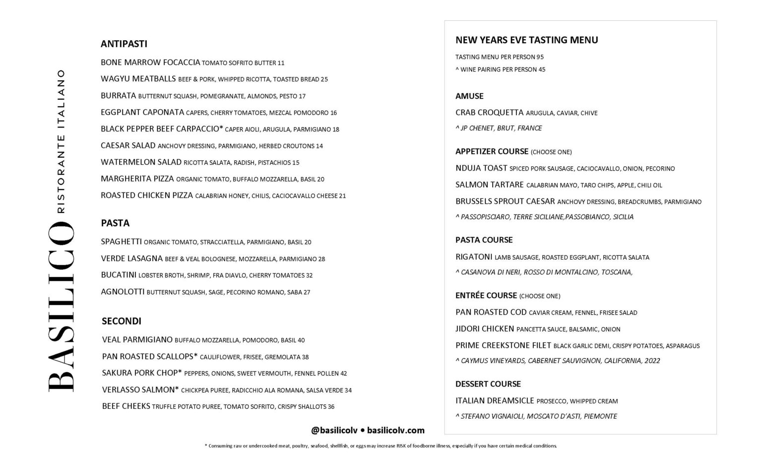 New Years Eve at Basilico | Basilico Ristorante Italiano